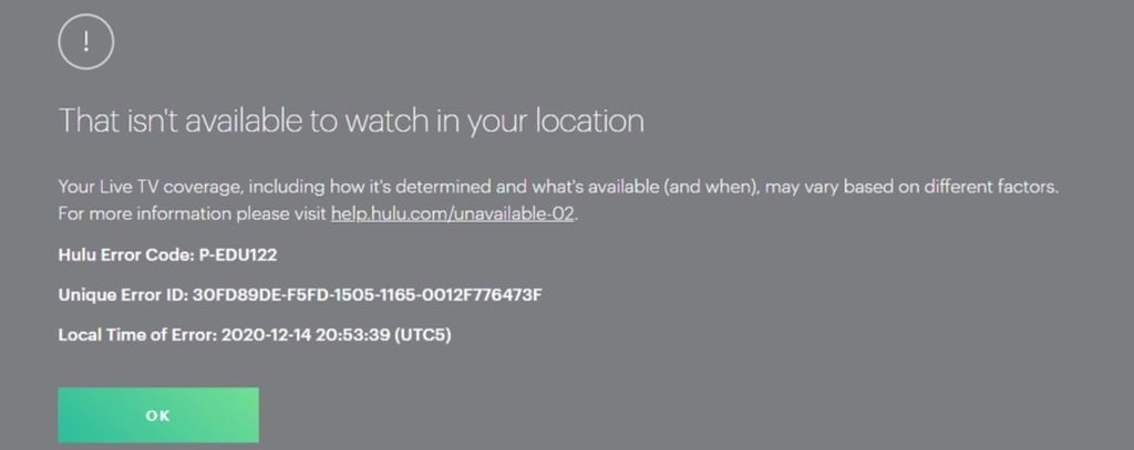 Hulu message: Not available to watch in your location error on Hulu